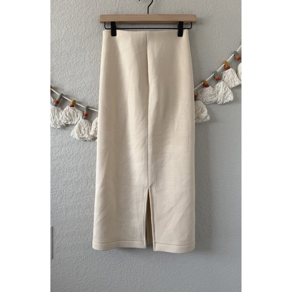 Leze The Label Beige Aline Slit Midi Pull On Skirt Neutral Capsule Wardrobe S